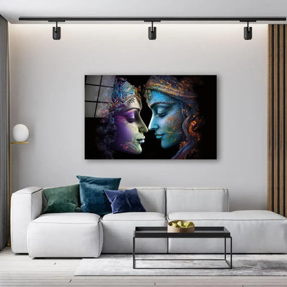 Radha and Krishna Glass Wall Art - LUXARTDECO