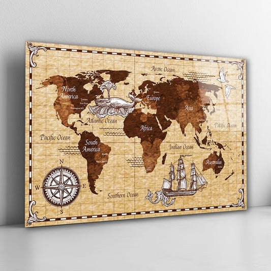 World Map Glass Wall Art