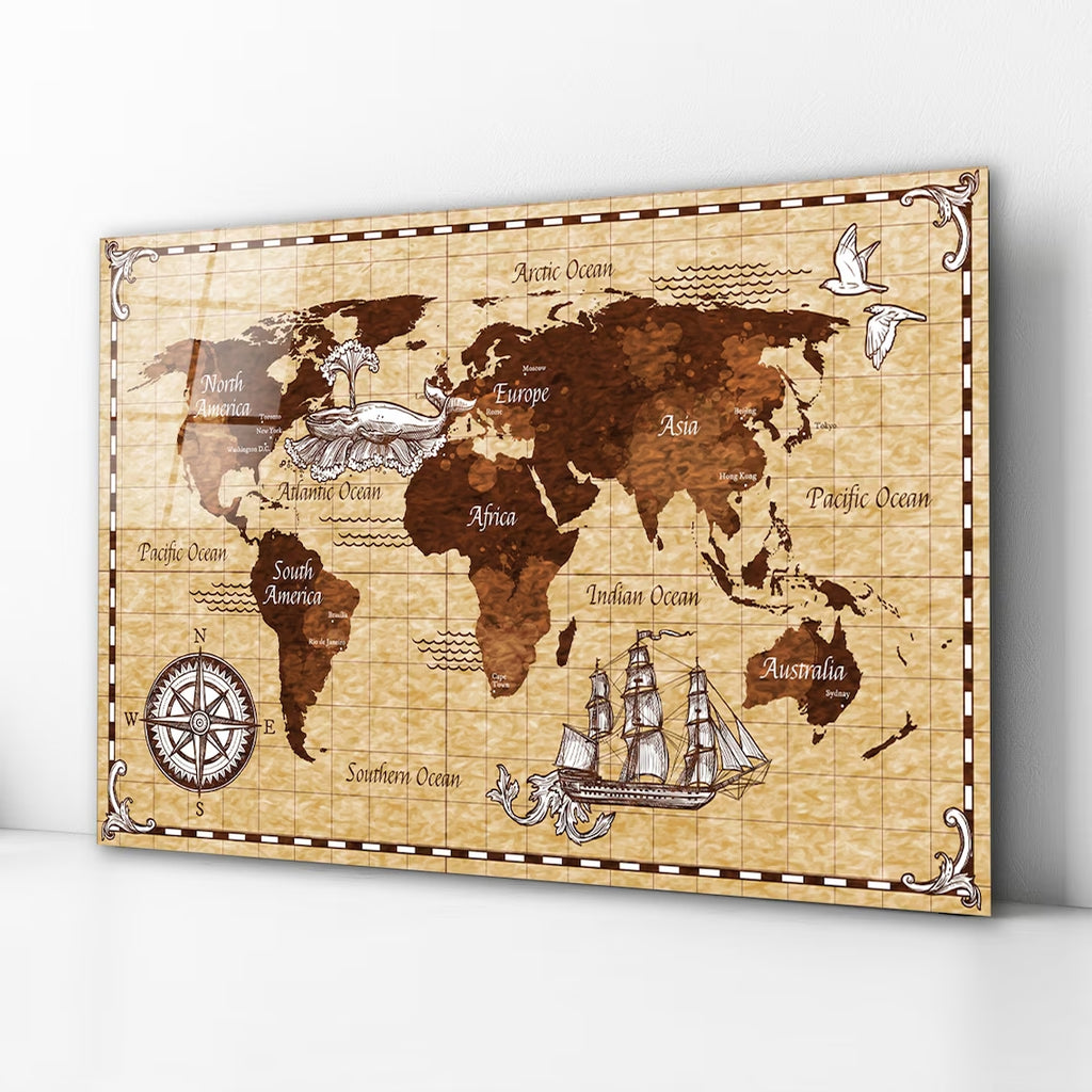 Décoration murale en verre représentant une carte du monde