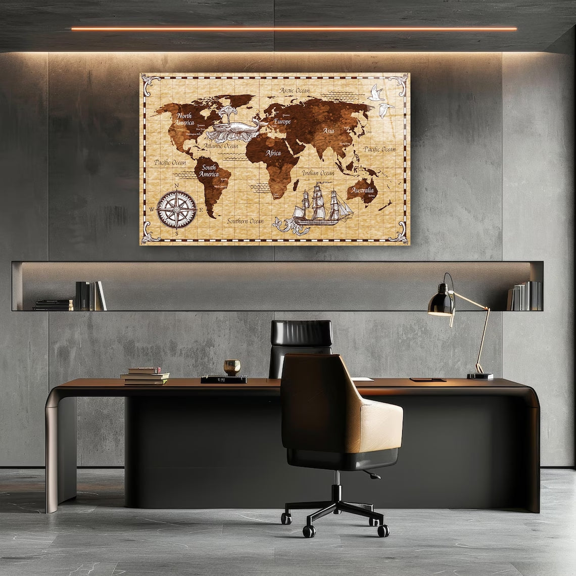 Décoration murale en verre représentant une carte du monde