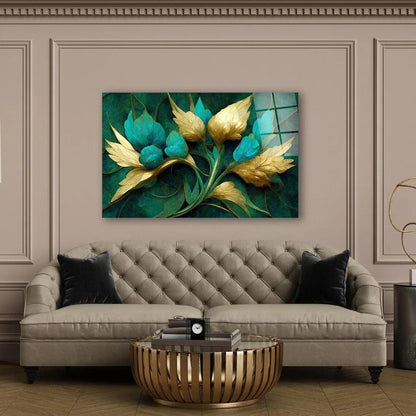 Turquoise Flowers Glass Wall Art - LUXARTDECO