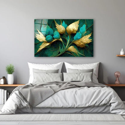 Turquoise Flowers Glass Wall Art - LUXARTDECO