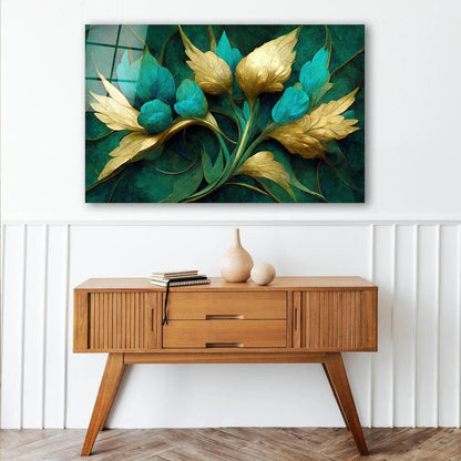 Turquoise Flowers Glass Wall Art - LUXARTDECO