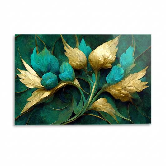 Fleurs Turquoise Tableau en Verre Trempé