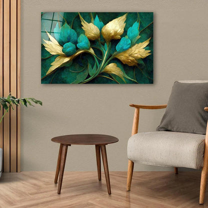 Turquoise Flowers Glass Wall Art - LUXARTDECO