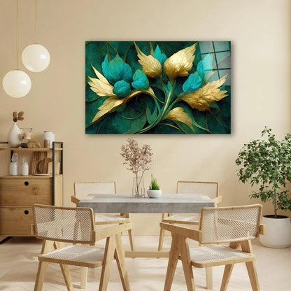 Turquoise Flowers Glass Wall Art - LUXARTDECO