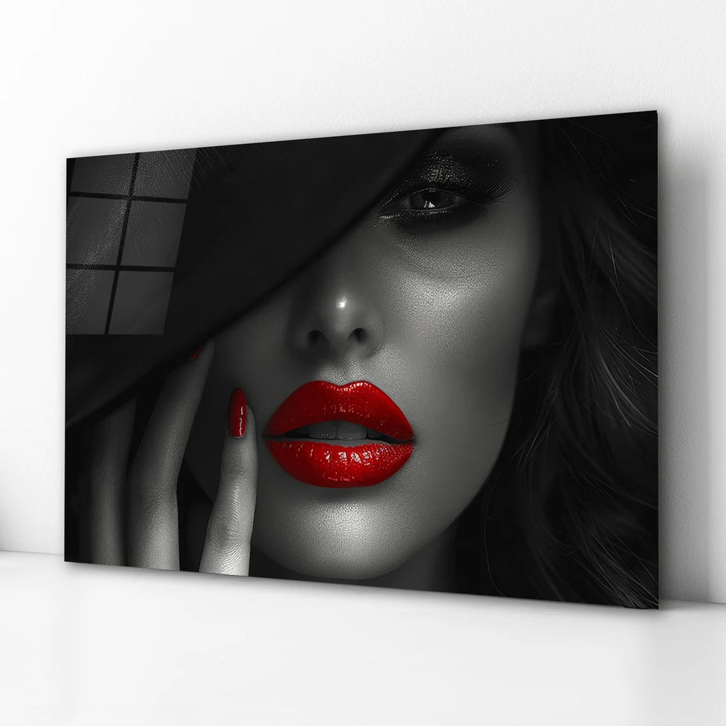 Décoration murale en verre avec lèvres rouges