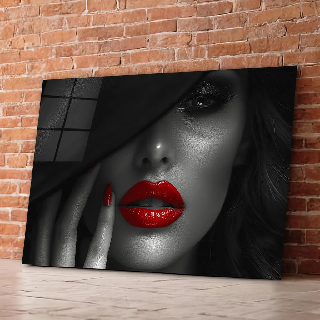 Décoration murale en verre avec lèvres rouges