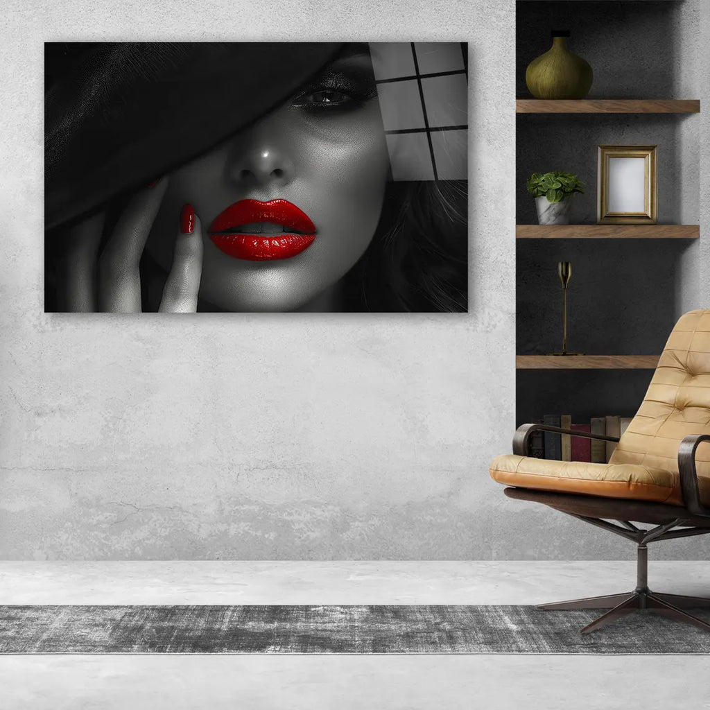 Décoration murale en verre avec lèvres rouges