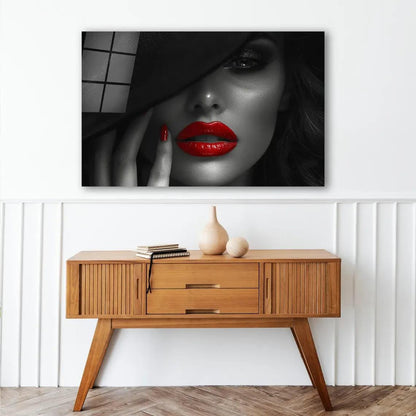 Red Lips Glass Wall Art - LUXARTDECO