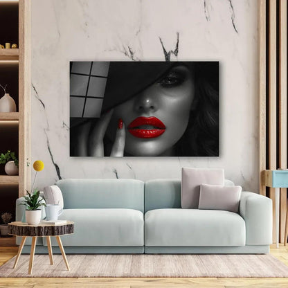 Red Lips Glass Wall Art - LUXARTDECO