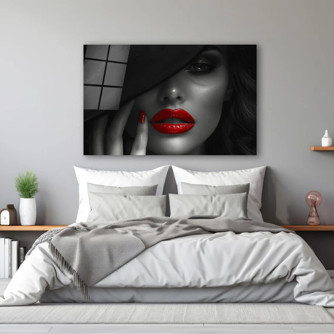 Décoration murale en verre avec lèvres rouges