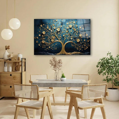 Gold Tree and Moon Glass Wall Art - LUXARTDECO