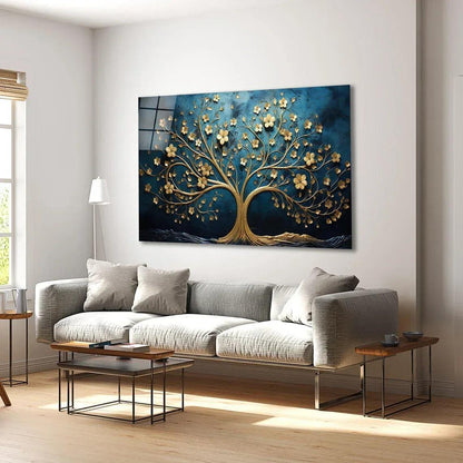 Gold Tree and Moon Glass Wall Art - LUXARTDECO