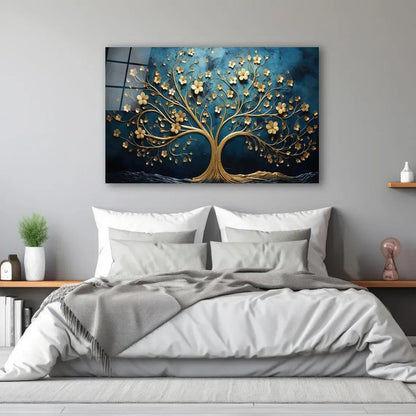 Gold Tree and Moon Glass Wall Art - LUXARTDECO