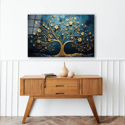 Gold Tree and Moon Glass Wall Art - LUXARTDECO