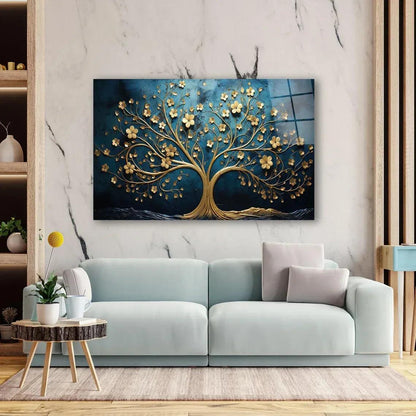 Gold Tree and Moon Glass Wall Art - LUXARTDECO