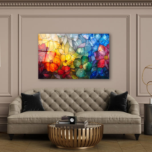 Colorful Flowers Glass Wall Art