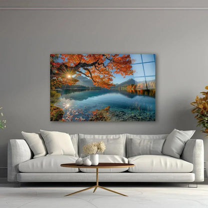 Blue & Orange Lake Glass Wall Art - LUXARTDECO