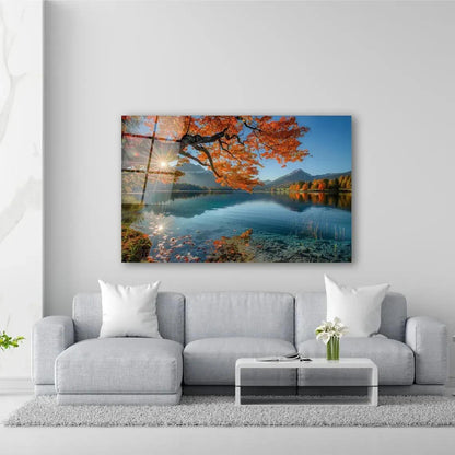 Blue & Orange Lake Glass Wall Art - LUXARTDECO
