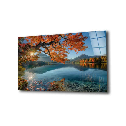 Blue & Orange Lake Glass Wall Art - LUXARTDECO