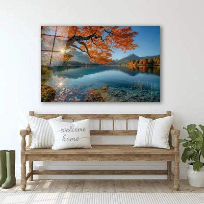 Blue & Orange Lake Glass Wall Art - LUXARTDECO