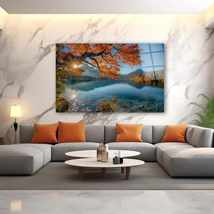 Blue & Orange Lake Glass Wall Art - LUXARTDECO