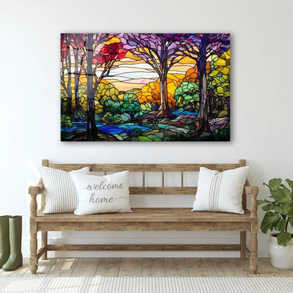 Violet & Orange Tree Glass Wall Art - LUXARTDECO