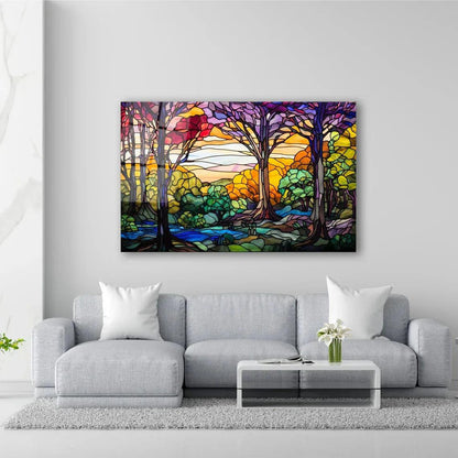 Violet & Orange Tree Glass Wall Art - LUXARTDECO