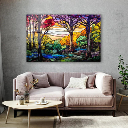 Violet & Orange Tree Glass Wall Art - LUXARTDECO