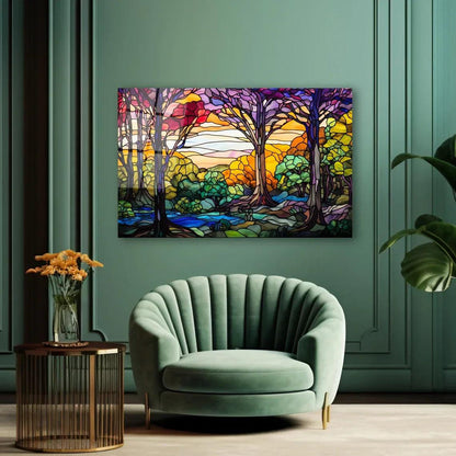 Violet & Orange Tree Glass Wall Art - LUXARTDECO