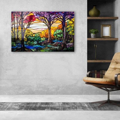 Violet & Orange Tree Glass Wall Art - LUXARTDECO