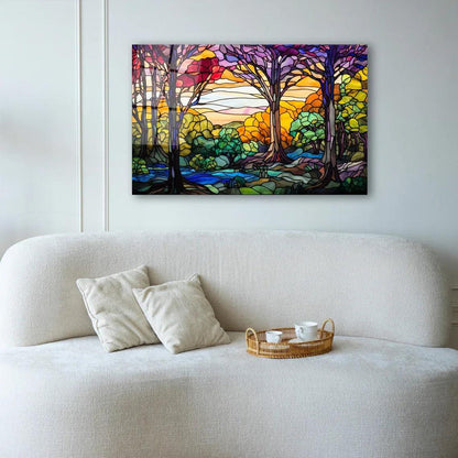 Violet & Orange Tree Glass Wall Art - LUXARTDECO