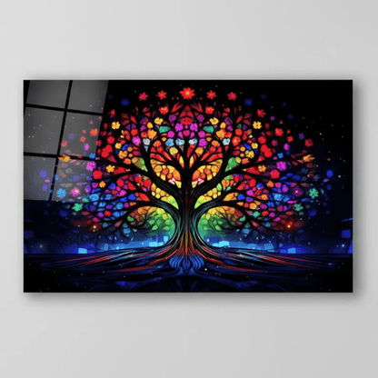 Coloré Arbre de Vie Tableau en Verre Trempé