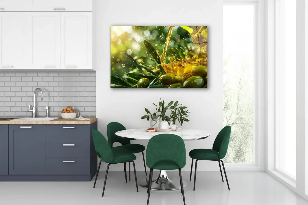 Green Olives Glass Wall Art - LUXARTDECO
