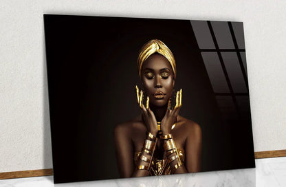 African Beauty Woman Glass Wall Art - LUXARTDECO