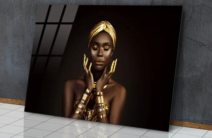 African Beauty Woman Glass Wall Art - LUXARTDECO