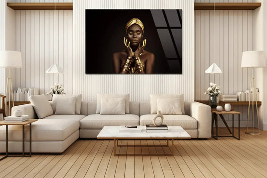 African Beauty Woman Glass Wall Art - LUXARTDECO
