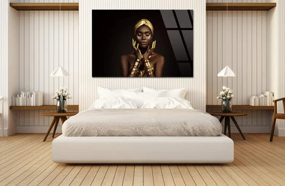 African Beauty Woman Glass Wall Art - LUXARTDECO