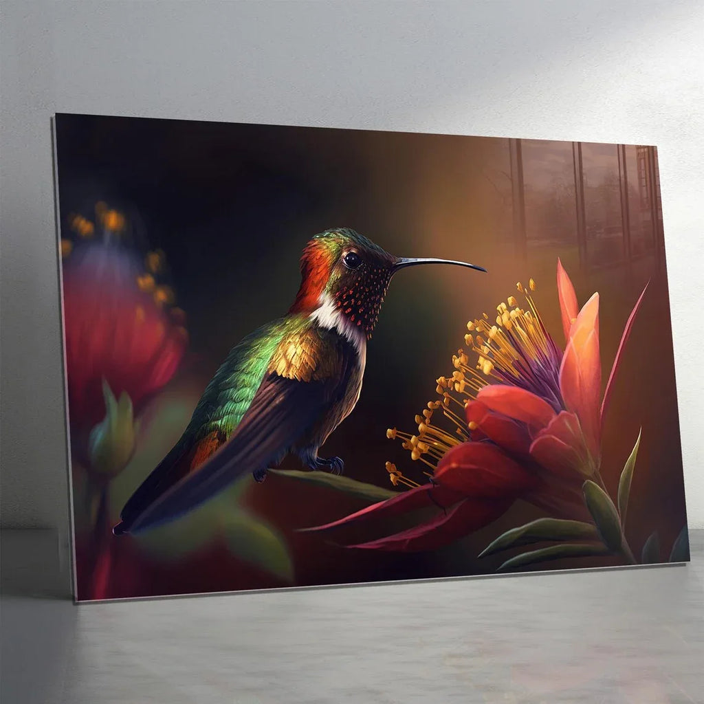 Colorful Hummingbird Glass Wall Art - LUXARTDECO