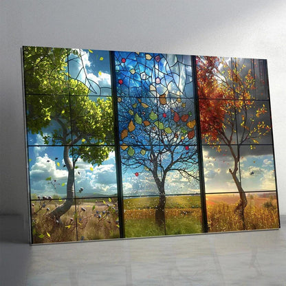 Colorful Seasons Tree Glass Wall Art - LUXARTDECO