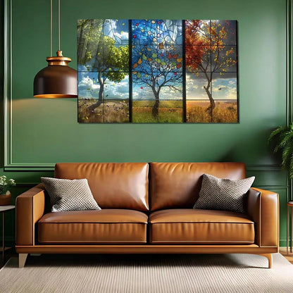 Colorful Seasons Tree Glass Wall Art - LUXARTDECO
