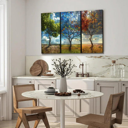 Colorful Seasons Tree Glass Wall Art - LUXARTDECO