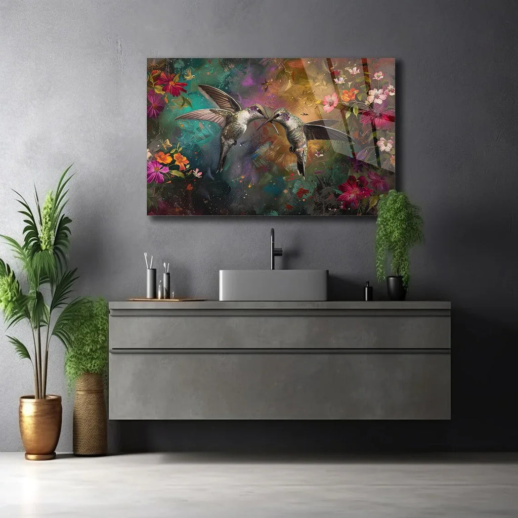 Hummingbird Glass Wall Art - LUXARTDECO