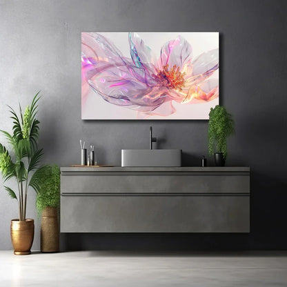 Pink & Orange Abstract Flower Glass Wall Art - LUXARTDECO