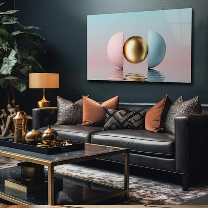 Pink & Gold Abstract Glass Wall Art - LUXARTDECO