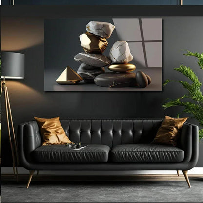 Golden Abstract Black Glass Wall Art - LUXARTDECO