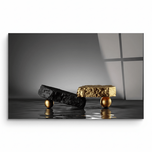 Black & Gold Abstract Glass Wall Art