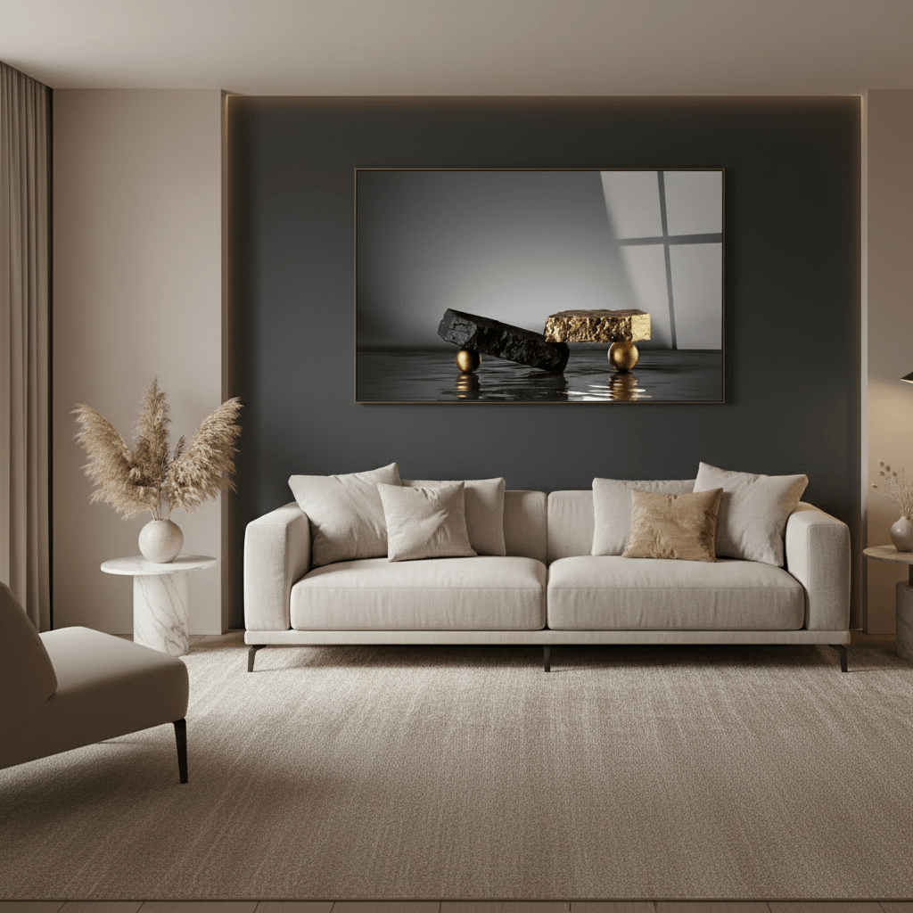 Black & Gold Abstract Glass Wall Art