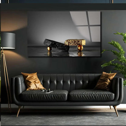 Black & Gold Abstract Glass Wall Art - LUXARTDECO